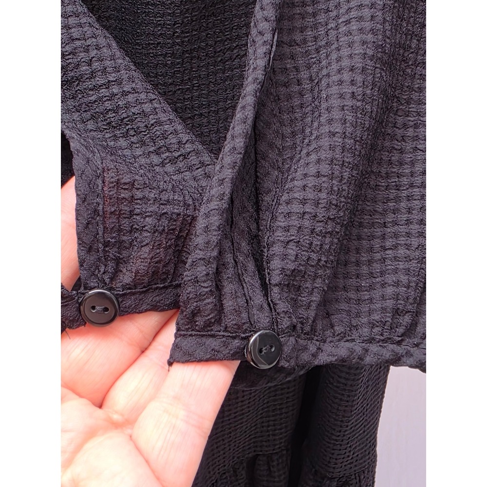 Banana Republic Black Tiered Mini Dress V-Neck Tie 3/4 Sleeve Textured XS - Picture 6 of 8